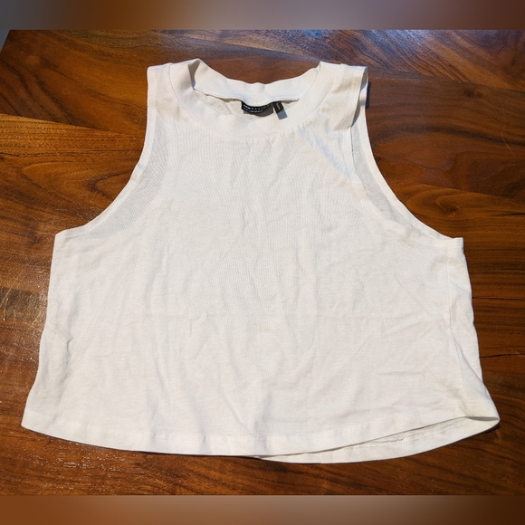 Asos - Racerback High Neck Cropped Swing Tank Top | Size 4 | White - Picture 2 of 6